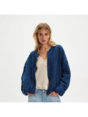 Free People Rose Zip-Up Sweatshirt Jacket Size L